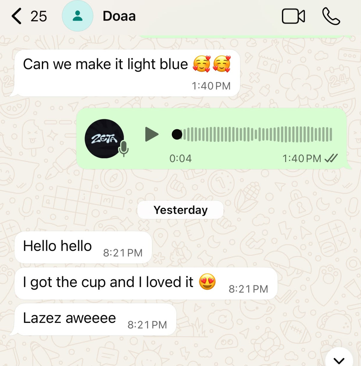 ZETA customer review - real WhatsApp testimonial
